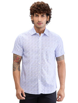 ColorPlus - Tailored Fit Casual Shirt Half Sleeves Collar Neck Printed Blue