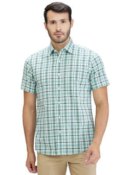 ColorPlus - Regular Fit Casual Shirt Half Sleeves Collar Neck Checks Green