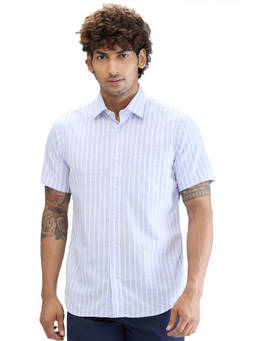 ColorPlus - Regular Fit Casual Shirt Half Sleeves Collar Neck Stripes Blue