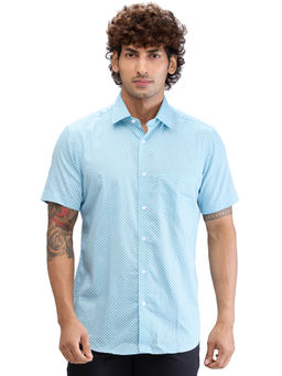 ColorPlus - Regular Fit Casual Shirt Half Sleeves Collar Neck Printed Blue