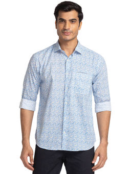 Park Avenue - Slim Fit Casual Shirt Full Sleeves Collar Neck Printed Blue