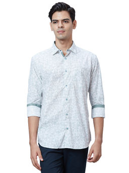 Park Avenue - Slim Fit Casual Shirt Full Sleeves Collar Neck Floral White & Blue