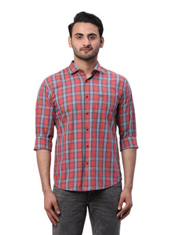 Park Avenue - Slim Fit Casual Shirt Full Sleeves Collar Neck Checks Red & Blue