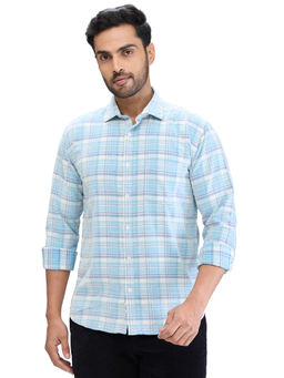 Park Avenue - Slim Fit Casual Shirt Full Sleeves Collar Neck Checks Blue