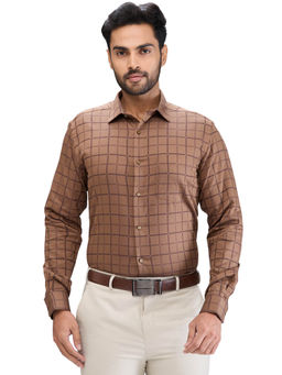 Park Avenue - Slim Fit Formal Shirt Full Sleeves Collar Neck Checks Brown