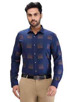 Park Avenue - Slim Fit Formal Shirt Full Sleeves Collar Neck Printed Navy Blue
