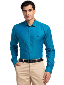 Park Avenue - Slim Fit Formal Shirt Full Sleeves Collar Neck Solid Turquoise