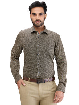 Park Avenue - Slim Fit Formal Shirt Full Sleeves Collar Neck Printed Brown