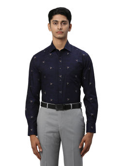 Park Avenue - Luxus Fit Formal Shirt Full Sleeves Collar Neck Printed Navy Blue
