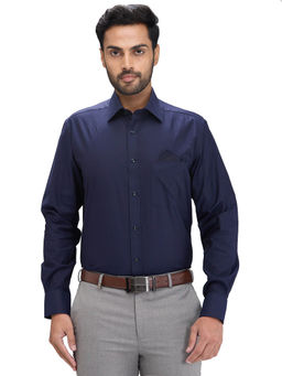 Park Avenue - Luxus Fit Formal Shirt Full Sleeves Collar Neck Solid Navy Blue
