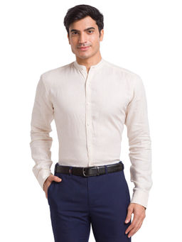 Park Avenue - Regular Fit Formal Shirt Full Sleeves Mandarin Neck Solid Beige