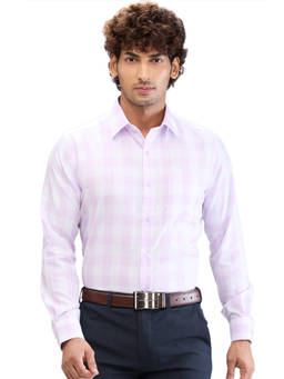 Park Avenue - Regular Fit Formal Shirt Full Sleeves Collar Neck Checks Purple & White