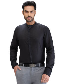 Park Avenue - Slim Fit Formal Shirt Full Sleeves Mandarin Neck Solid Black