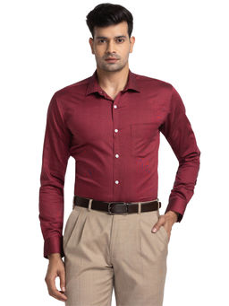 Park Avenue - Slim Fit Formal Shirt Full Sleeves Collar Neck Solid Maroon