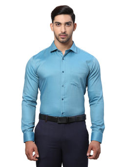 Park Avenue - Slim Fit Formal Shirt Full Sleeves Collar Neck Textured Blue