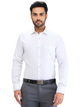 Park Avenue - Slim Fit Formal Shirt Full Sleeves Collar Neck Printed White & Blue