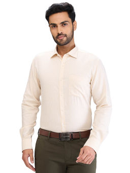 Park Avenue - Slim Fit Formal Shirt Full Sleeves Collar Neck Printed Cream