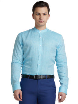 Park Avenue - Slim Fit Formal Shirt Full Sleeves Mandarin Neck Solid Blue