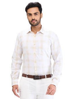 Park Avenue - Slim Fit Formal Shirt Full Sleeves Collar Neck Checks White & Beige