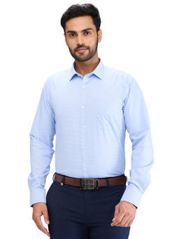 Park Avenue - Slim Fit Formal Shirt Full Sleeves Collar Neck Textured Blue