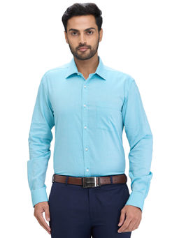 Park Avenue - Slim Fit Formal Shirt Full Sleeves Collar Neck Textured Aqua