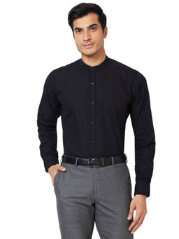 Raymond - Slim Fit Formal Shirt Full Sleeves Mandarin Neck Solid Black