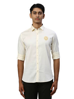 Raymond - Slim Fit Casual Shirt Full Sleeves Collar Neck Solid Beige