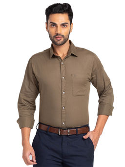 Raymond - Slim Fit Formal Shirt Full Sleeves Collar Neck Solid Brown