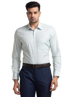 Raymond - Contemporary Fit Formal Shirt Full Sleeves Collar Neck Self Design Green