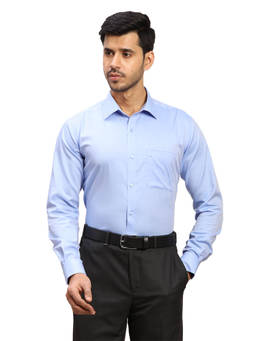 Raymond - Contemporary Fit Formal Shirt Full Sleeves Collar Neck Solid Blue