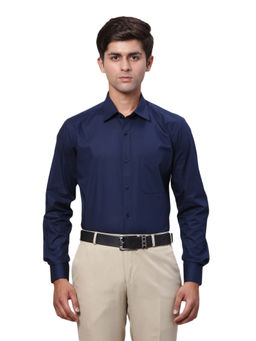 Raymond - Regular Fit Formal Shirt Full Sleeves Collar Neck Solid Navy Blue