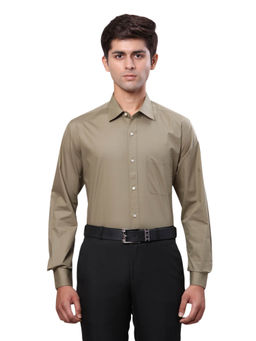 Raymond - Regular Fit Formal Shirt Full Sleeves Collar Neck Solid Olive