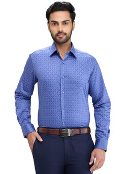 Raymond - Regular Fit Formal Shirt Full Sleeves Collar Neck Printed Blue