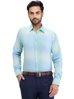 Raymond - Regular Fit Formal Shirt Full Sleeves Collar Neck Printed Green