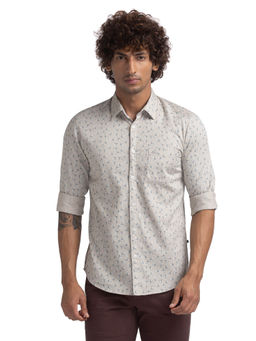 Parx - Slim Fit Casual Shirt Full Sleeves Collar Neck Printed Grey