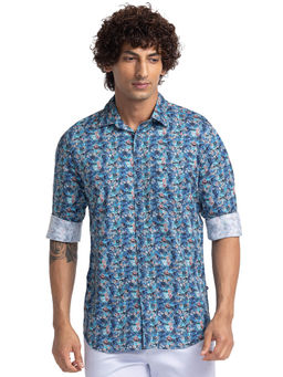 Parx - Slim Fit Casual Shirt Full Sleeves Collar Neck Floral Multi-Color