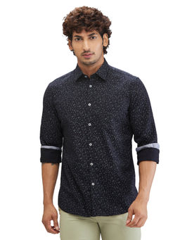 Parx - Slim Fit Casual Shirt Full Sleeves Collar Neck Printed Black