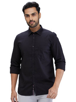 Parx - Slim Fit Casual Shirt Full Sleeves Collar Neck Solid Black