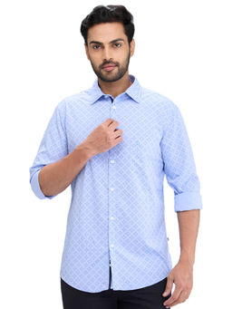 Parx - Slim Fit Casual Shirt Full Sleeves Collar Neck Printed Blue