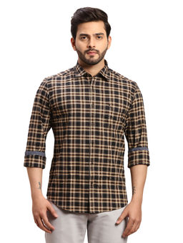 Parx - Slim Fit Casual Shirt Full Sleeves Collar Neck Checks Brown & Red