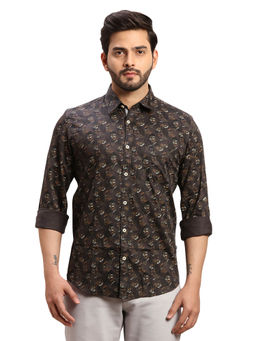 Parx - Slim Fit Casual Shirt Full Sleeves Collar Neck Floral Grey
