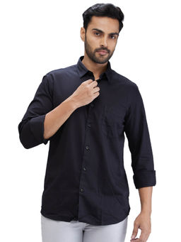 Parx - Slim Fit Casual Shirt Full Sleeves Collar Neck Solid Navy Blue