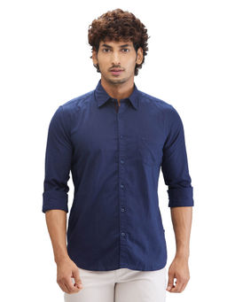 Parx - Slim Fit Casual Shirt Full Sleeves Collar Neck Solid Navy Blue