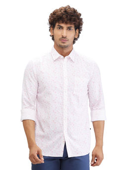 Parx - Slim Fit Casual Shirt Full Sleeves Collar Neck Printed White & Pink