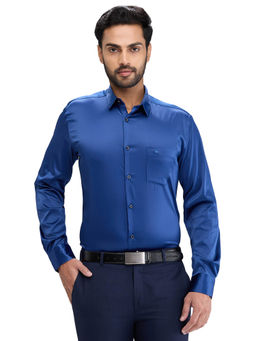 Parx - Slim Fit Formal Shirt Full Sleeves Collar Neck Solid Blue
