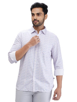 Parx - Slim Fit Casual Shirt Full Sleeves Collar Neck Printed Off White