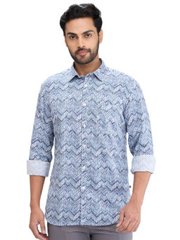 Parx - Slim Fit Casual Shirt Full Sleeves Collar Neck Printed Blue