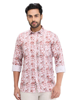 Parx - Slim Fit Casual Shirt Full Sleeves Collar Neck Printed Red