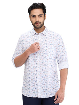 Parx - Slim Fit Casual Shirt Full Sleeves Collar Neck Printed Off White