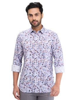 Parx - Slim Fit Casual Shirt Full Sleeves Collar Neck Geometric Multi-Color